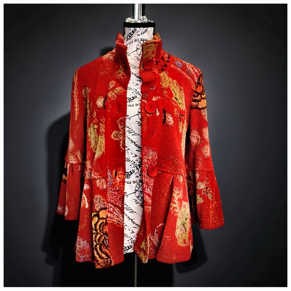 Damee Inc. Artful Textured Cardigan – Red Multi (Size Small) - Picture 11 of 13